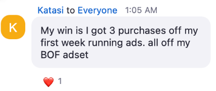 Katasi: 3 purchases first week running ads